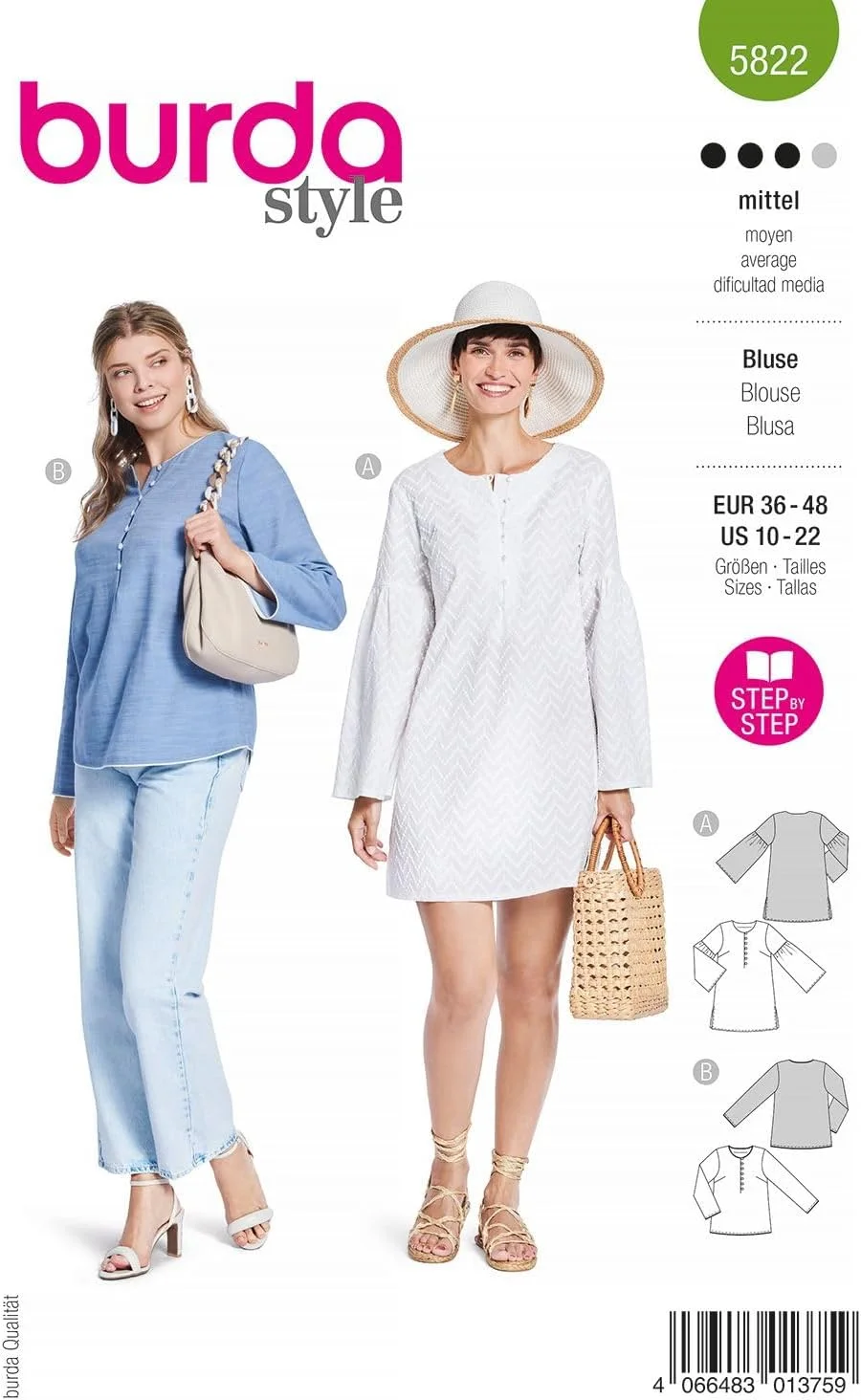 الگوی خیاطی بلوز Burda Style 5822 [سایز زنانه 8-10] سطح 3 متوسط