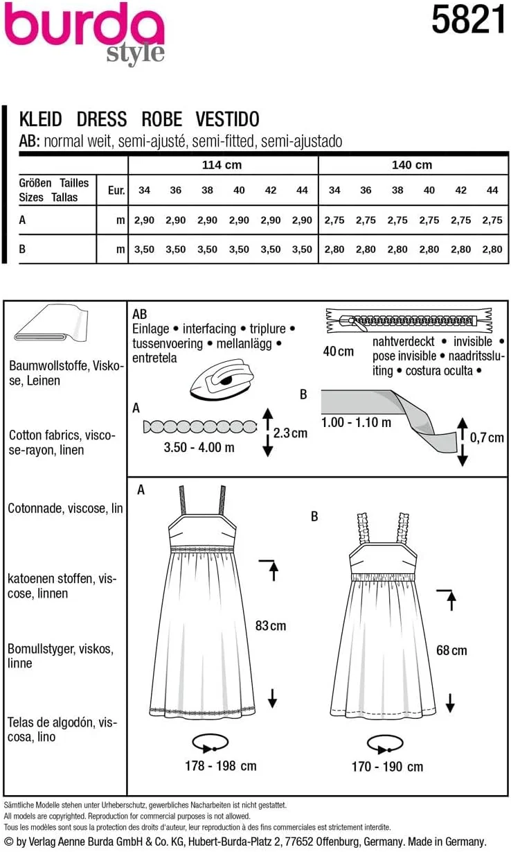 الگوی خیاطی بوردا استایل مدل 5821 لباس زنانه سایز 6-18 سطح 2 سبک