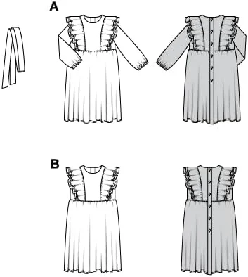 الگوی خیاطی بچه گانه BurdaStyle، لباس دخترانه با آستین های چین دار، سایزهای 92-128