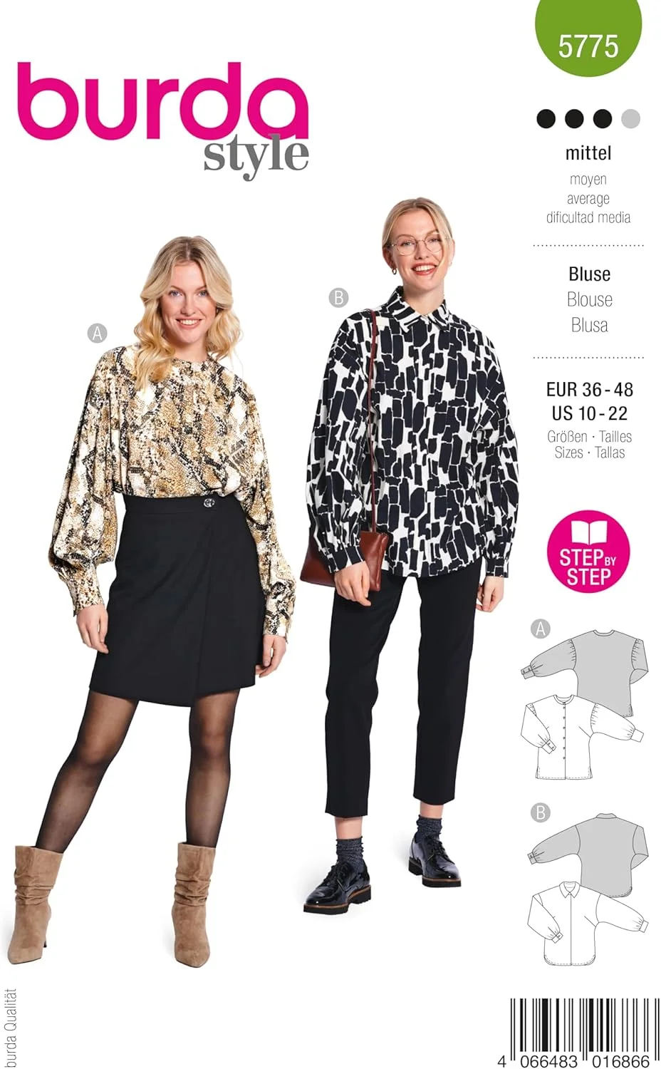 الگوی خیاطی زنانه بلوز آستین بلند Burda Style سایز 8-20