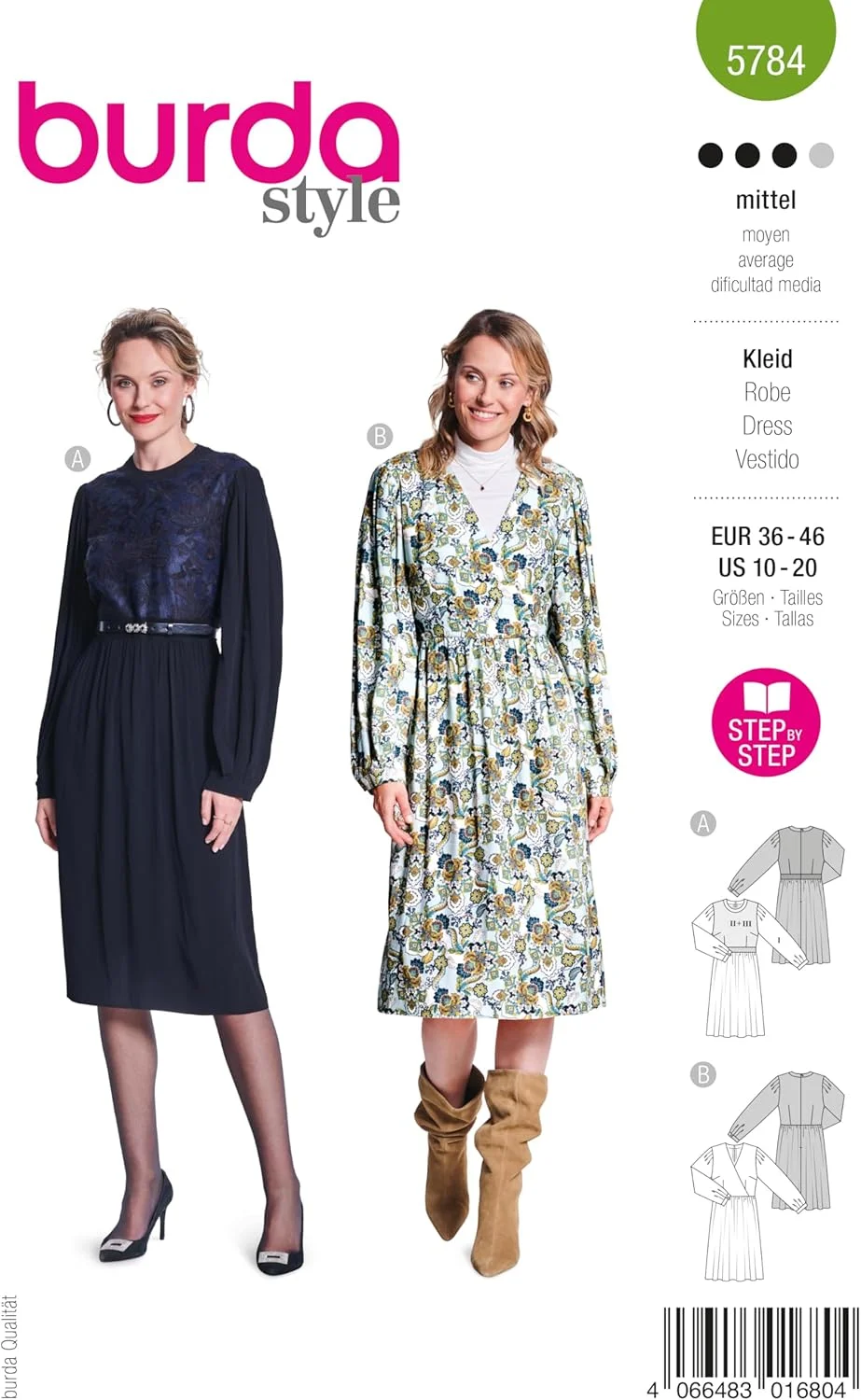 الگوی خیاطی لباس زنانه بوردای استایل، 2 طرح، سایزهای 36-46