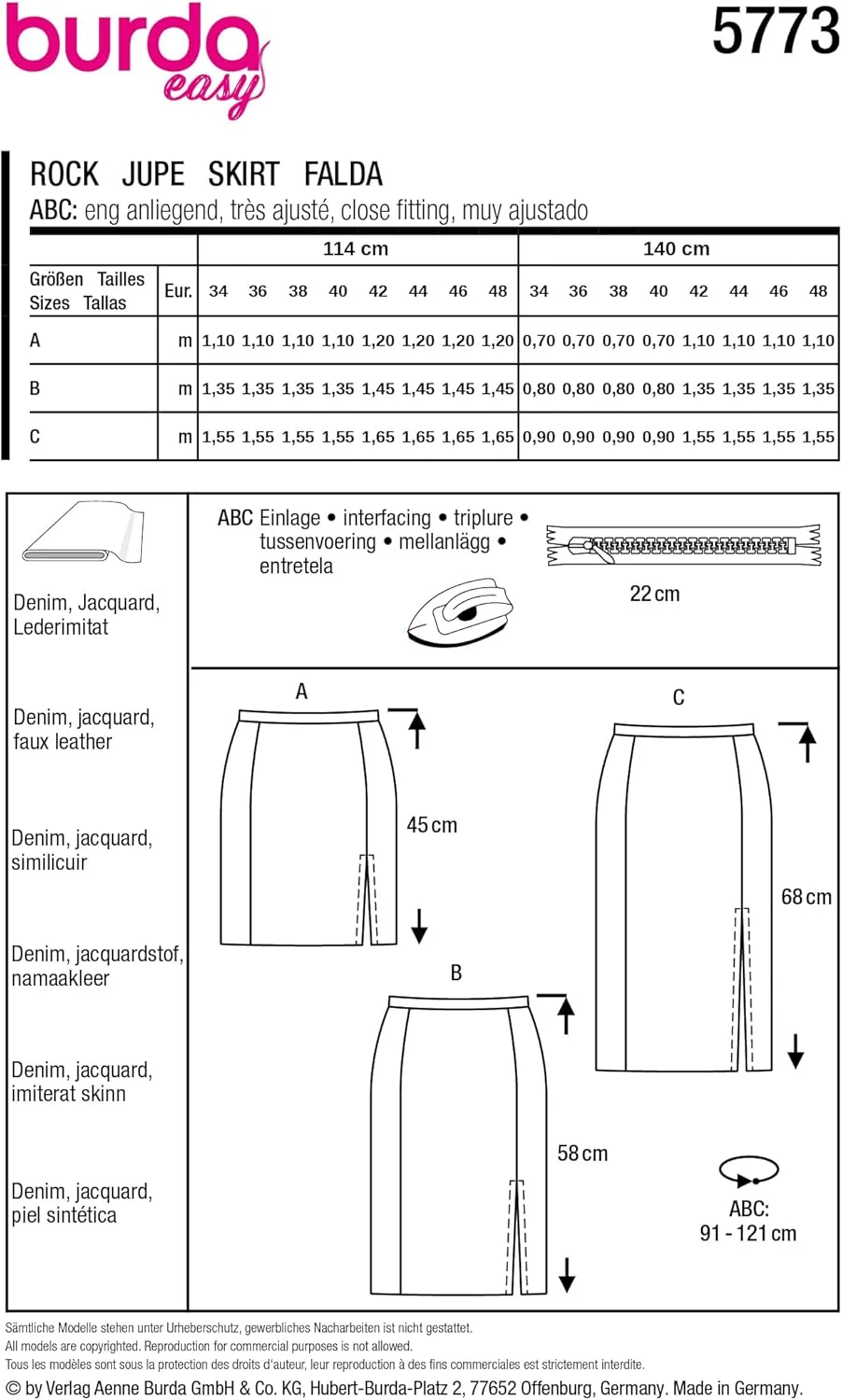 الگوی خیاطی آسان زنانه Burdastyle Burda، دامن غلافی، سایزهای 36 تا 48
