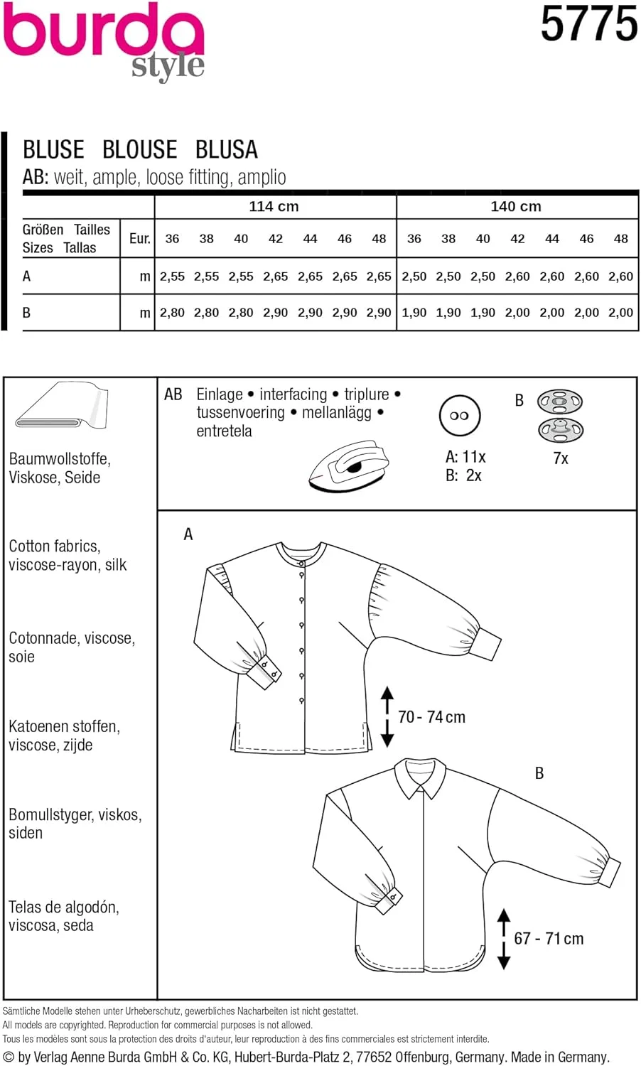 الگوی خیاطی زنانه بلوز آستین بلند Burda Style سایز 8-20