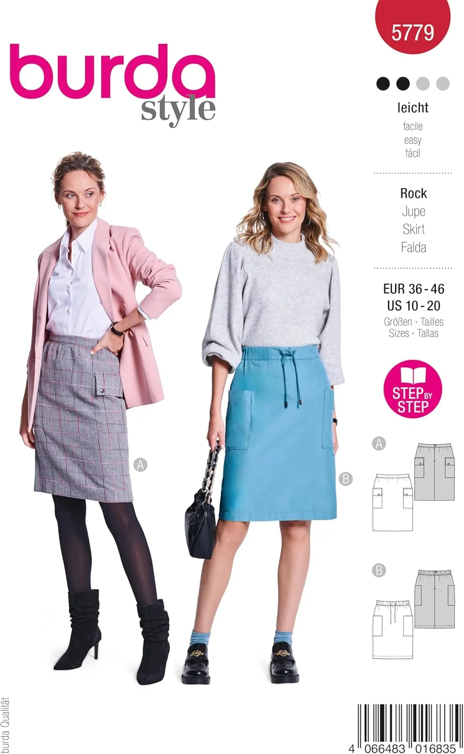 الگوی خیاطی دامن زنانه با جیب های جانبی سایز 8-18 برند بوردا استایل