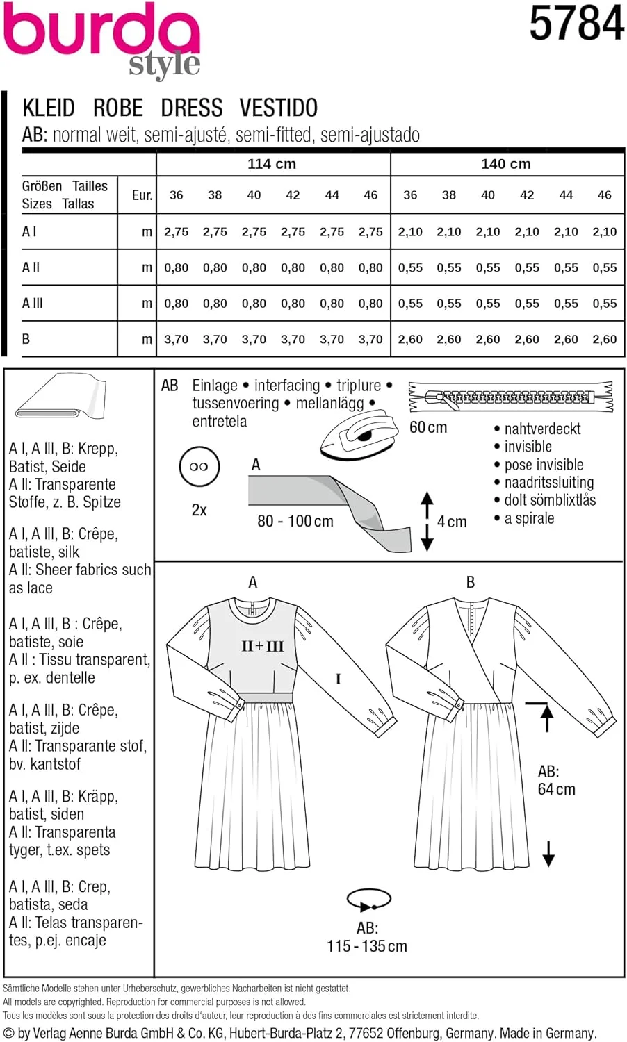 الگوی خیاطی لباس زنانه بوردای استایل، 2 طرح، سایزهای 36-46