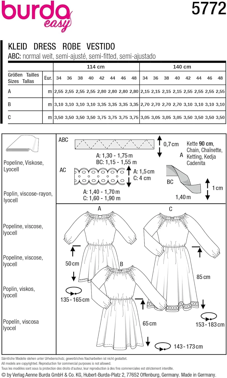 الگوی خیاطی آسان زنانه BurdaStyle، لباس آستین بلند، سایزهای 36-48