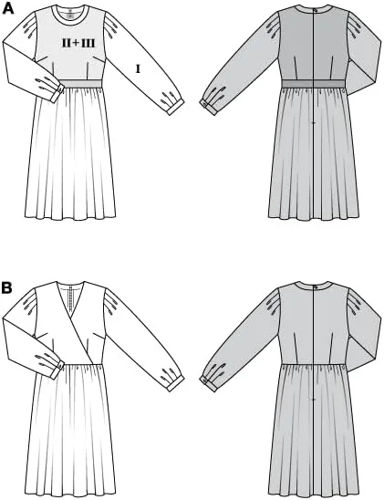 الگوی خیاطی لباس زنانه بوردای استایل، 2 طرح، سایزهای 36-46