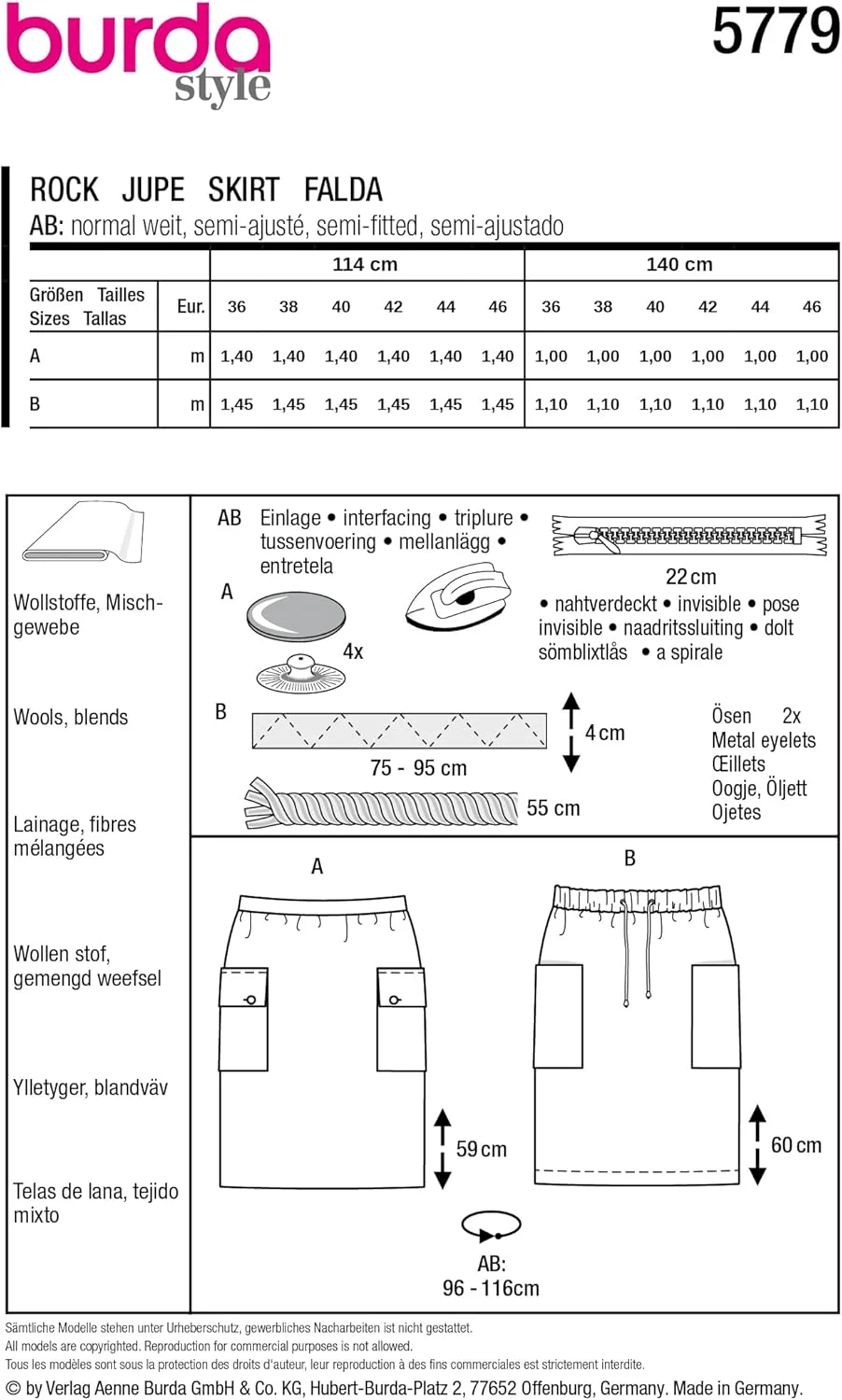 الگوی خیاطی دامن زنانه با جیب های جانبی سایز 8-18 برند بوردا استایل