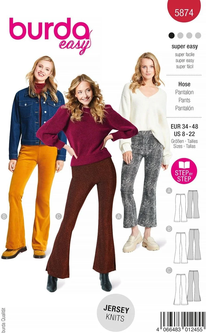 الگوی خیاطی بردا استایل 5874، الگوی خیاطی شلوار گشاد، سایز زنانه 36-46، سطح 1 مبتدی