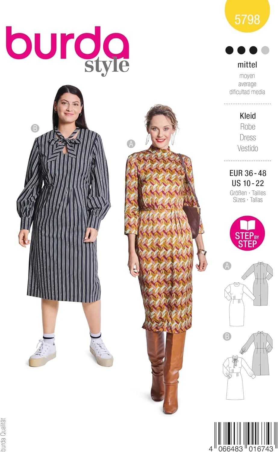 الگوی خیاطی زنانه Burdastyle Burda Style، لباس میدی سایز 36-48