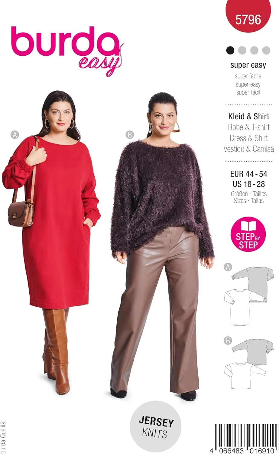 الگوی خیاطی زنانه Burdastyle Burda Style، لباس و پیراهن آستین بلند، سایز 16-28