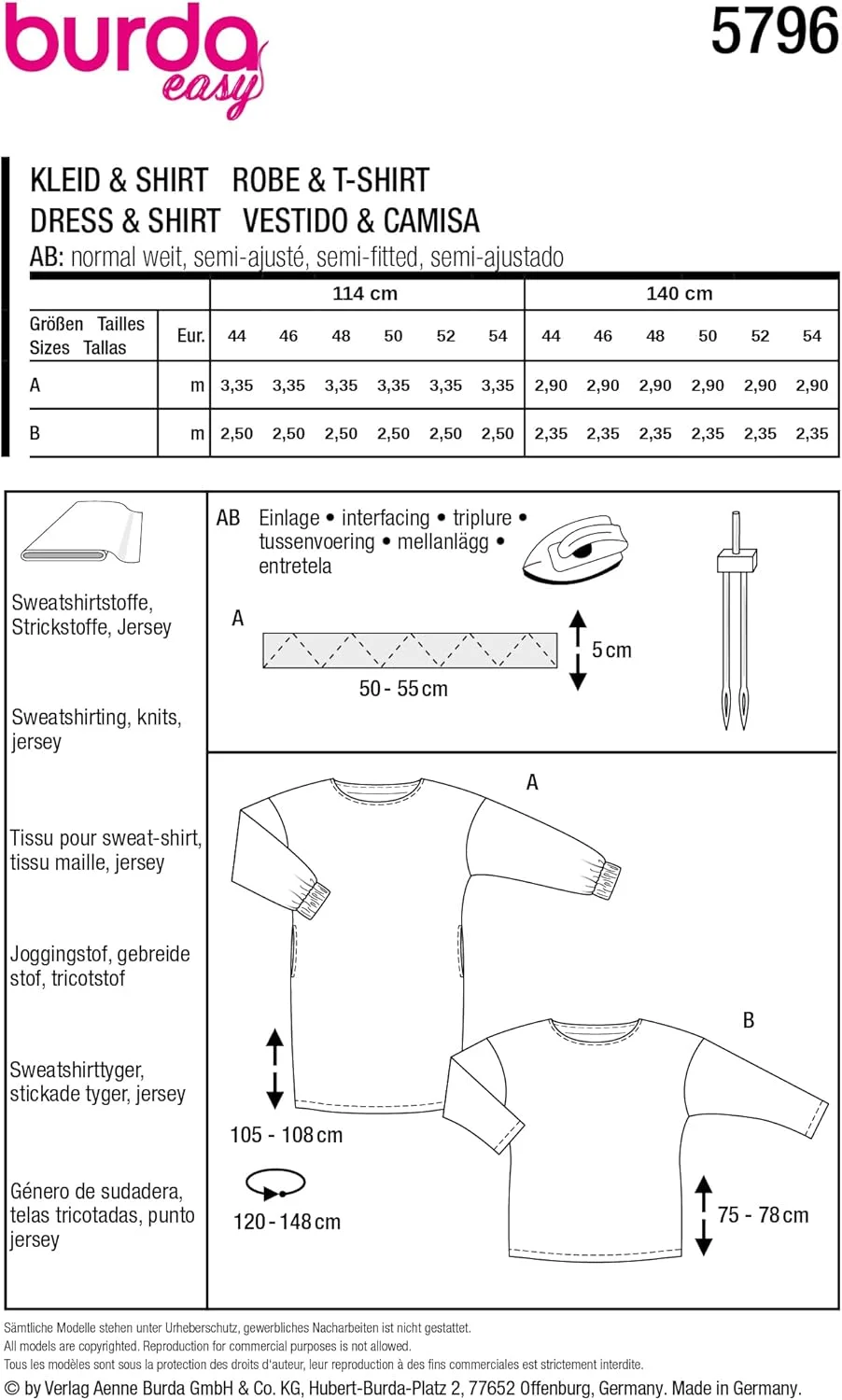 الگوی خیاطی زنانه Burdastyle Burda Style، لباس و پیراهن آستین بلند، سایز 16-28