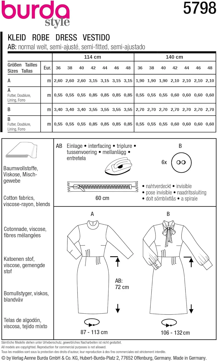 الگوی خیاطی زنانه Burdastyle Burda Style، لباس میدی سایز 36-48