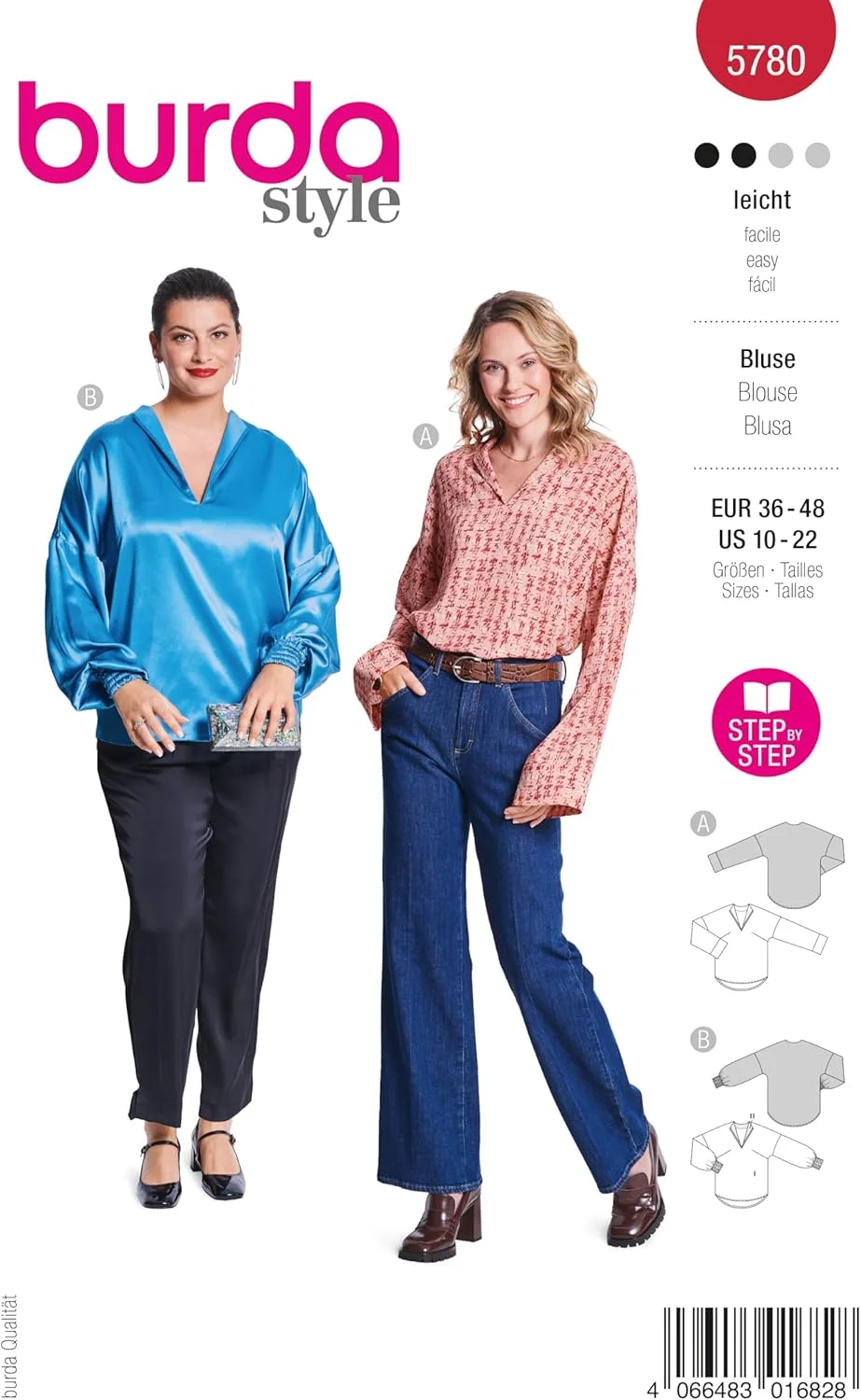 الگوی خیاطی بلوز آستین بلند زنانه یقه هفت Burda Style سایزهای 8-20