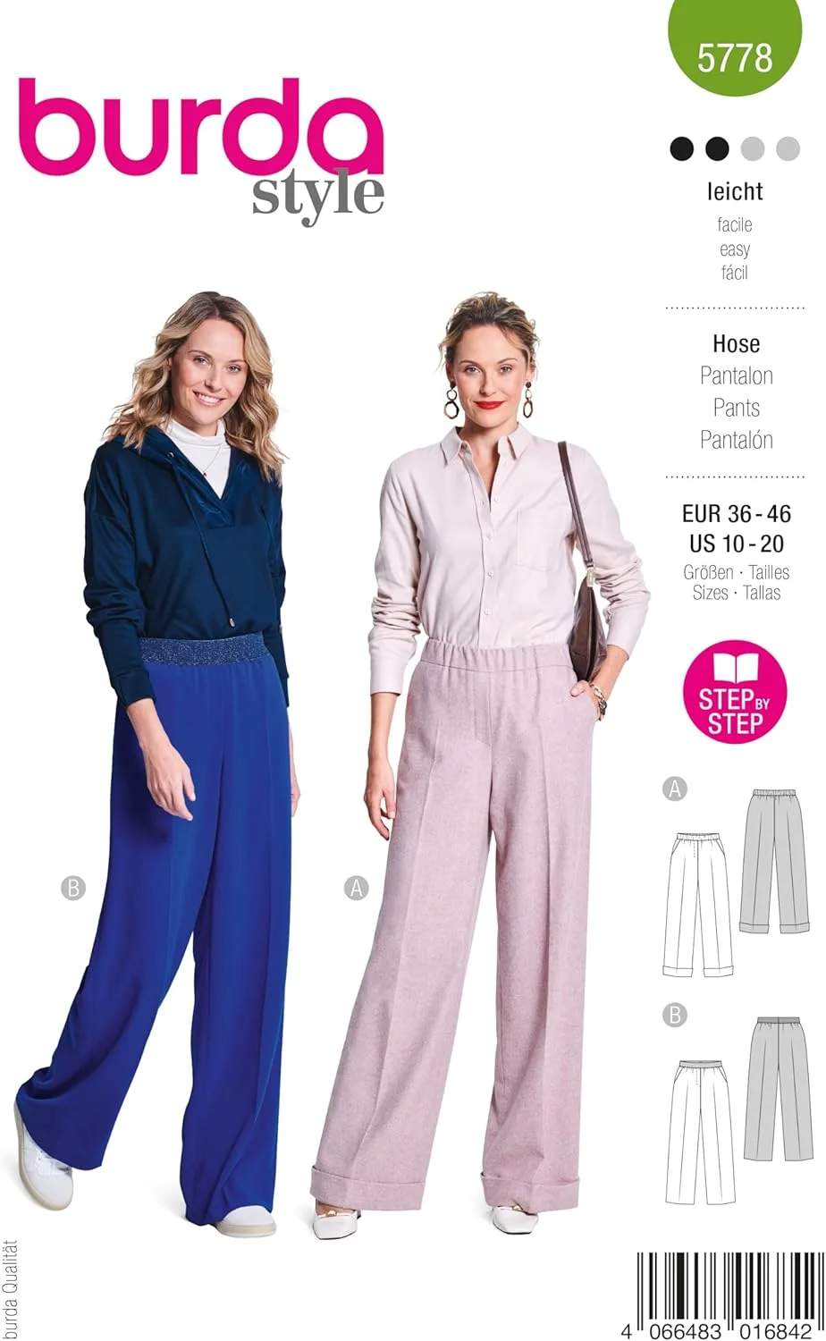 الگوی خیاطی زنانه Burdastyle Burda Style، شلوار زنانه با پاچه گشاد، سایزهای 36 تا 46