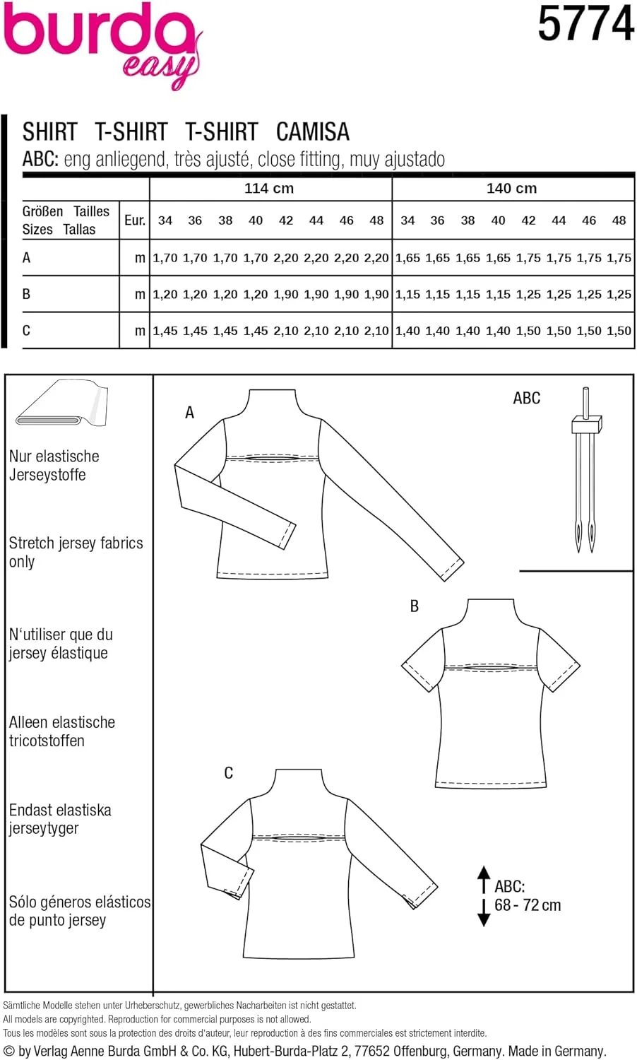 الگوی خیاطی آسان زنانه Burdastyle Burda - پیراهن با 3 قد آستین - سایزهای 36 تا 48