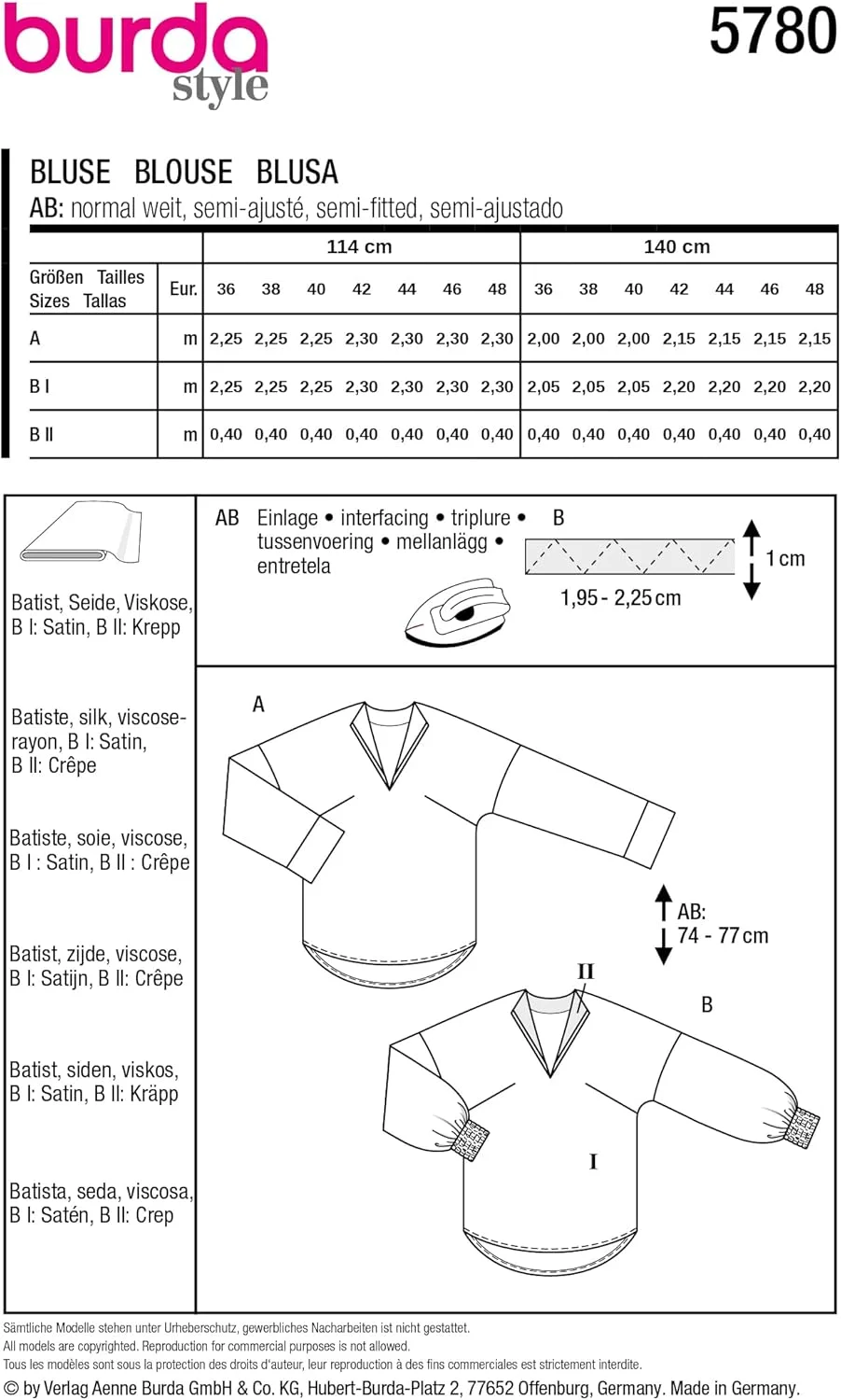 الگوی خیاطی بلوز آستین بلند زنانه یقه هفت Burda Style سایزهای 8-20