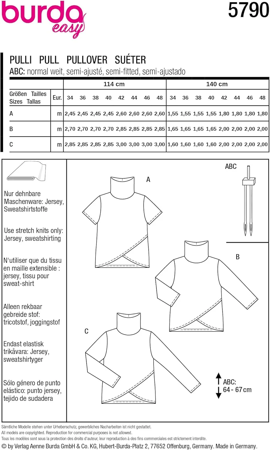 الگوی خیاطی آسان زنانه BurdaStyle، ژاکت با 3 قد آستین، سایزهای 36-48