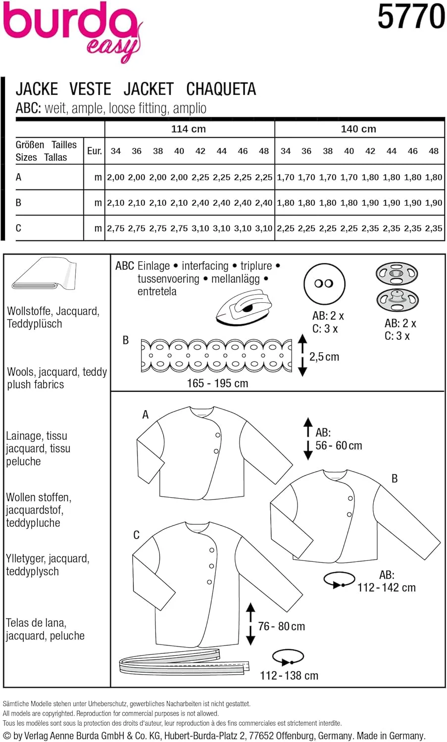 الگوی خیاطی آسان بوردا استایل برای ژاکت زنانه با یقه نامتقارن سایزهای 8-20