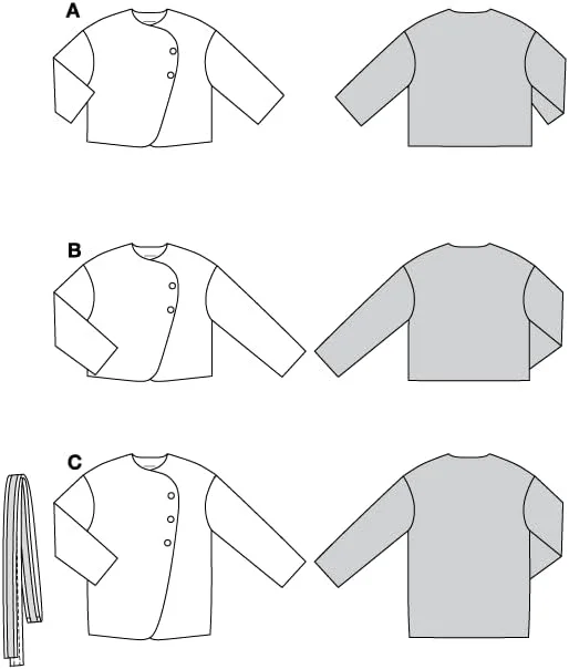 الگوی خیاطی آسان بوردا استایل برای ژاکت زنانه با یقه نامتقارن سایزهای 8-20