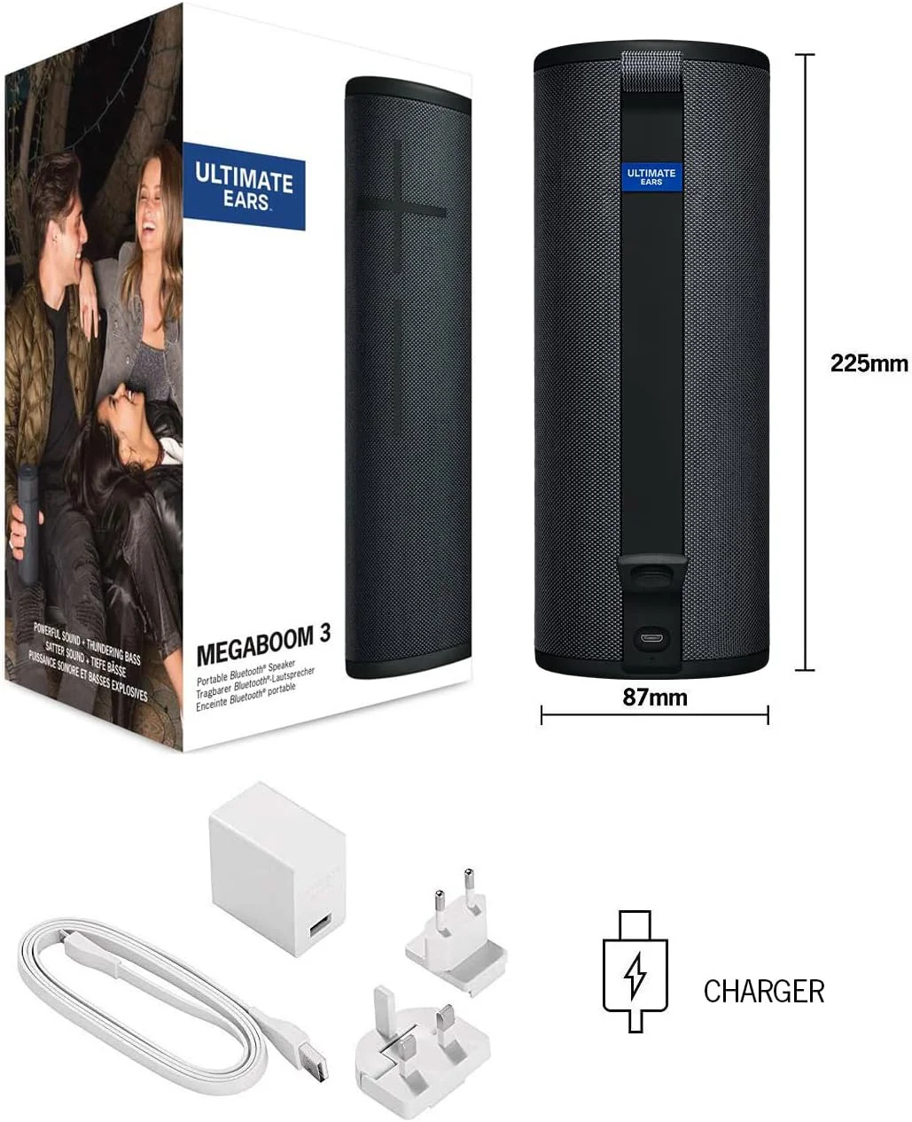 اسپیکر بلوتوثی بیسیم قابل حمل Ultimate Ears MEGABOOM 3 (صدای قدرتمند + بیس کوبنده، بلوتوث، دکمه جادویی، ضد آب، باتری 20 ساعته) - مشکی شب، بزرگ اسپیکر بلوتوثی بیسیم قابل حمل Ultimate Ears MEGABOOM 3 (صدای قدرتمند + بیس کوبنده، بلوتوث، دکمه جادویی، ضد آب، باتری 20 ساعته) - مشکی شب، بزرگ