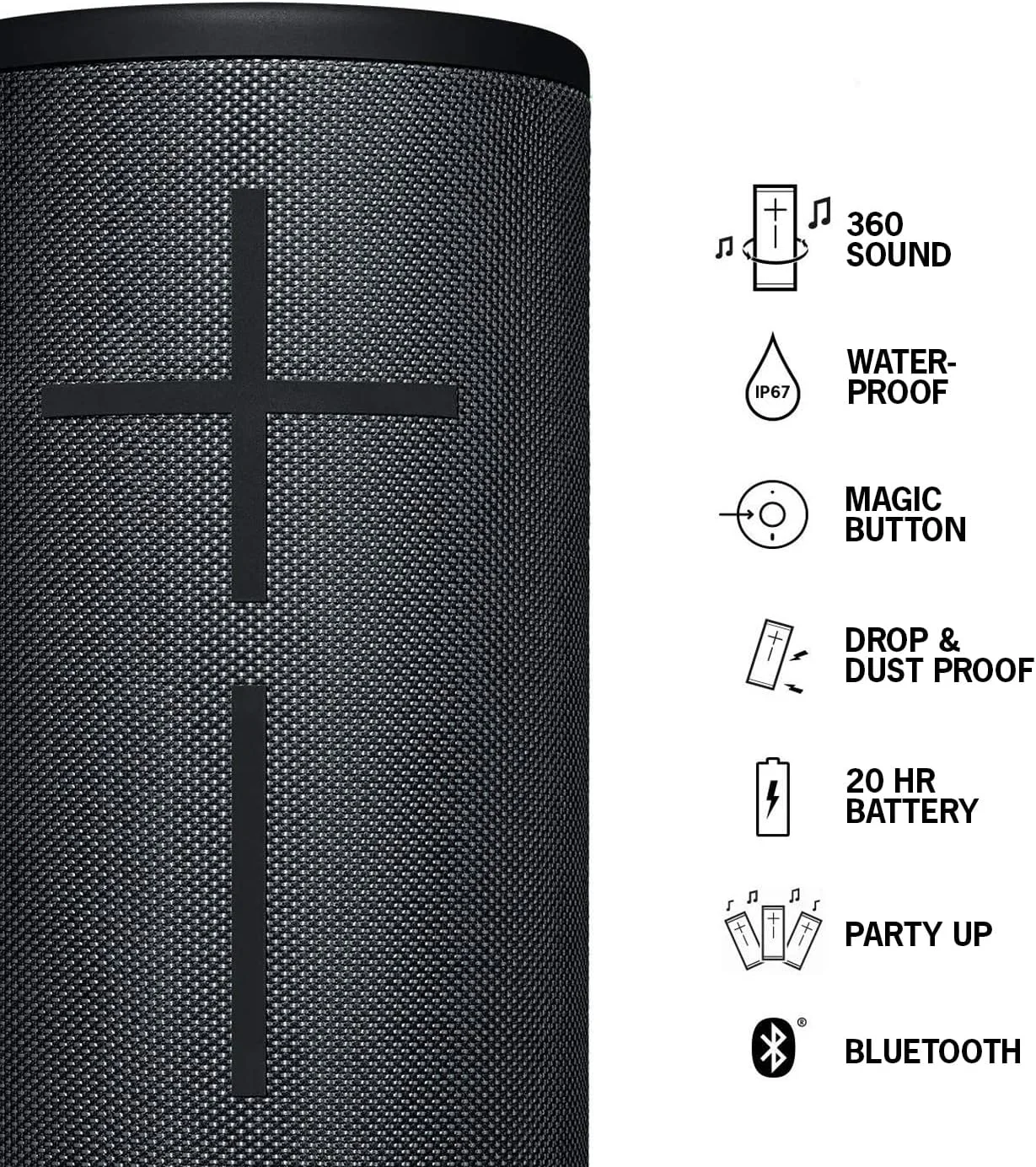 اسپیکر بلوتوثی بیسیم قابل حمل Ultimate Ears MEGABOOM 3 (صدای قدرتمند + بیس کوبنده، بلوتوث، دکمه جادویی، ضد آب، باتری 20 ساعته) - مشکی شب، بزرگ اسپیکر بلوتوثی بیسیم قابل حمل Ultimate Ears MEGABOOM 3 (صدای قدرتمند + بیس کوبنده، بلوتوث، دکمه جادویی، ضد آب، باتری 20 ساعته) - مشکی شب، بزرگ