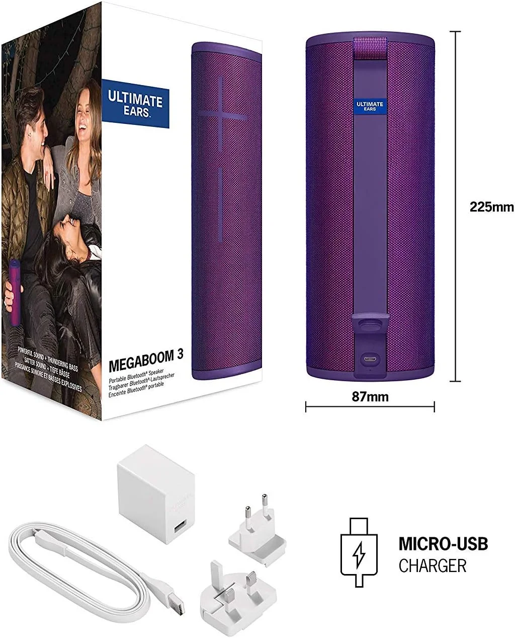 اسپیکر بلوتوثی بیسیم Ultimate Ears MEGABOOM 3 (صدای قدرتمند + بیس کوبنده، بلوتوث، دکمه جادویی، ضد آب، باتری 20 ساعته، برد 45 متر) - بنفش فرابنفش اسپیکر بلوتوثی بیسیم Ultimate Ears MEGABOOM 3 (صدای قدرتمند + بیس کوبنده، بلوتوث، دکمه جادویی، ضد آب، باتری 20 ساعته، برد 45 متر) - بنفش فرابنفش