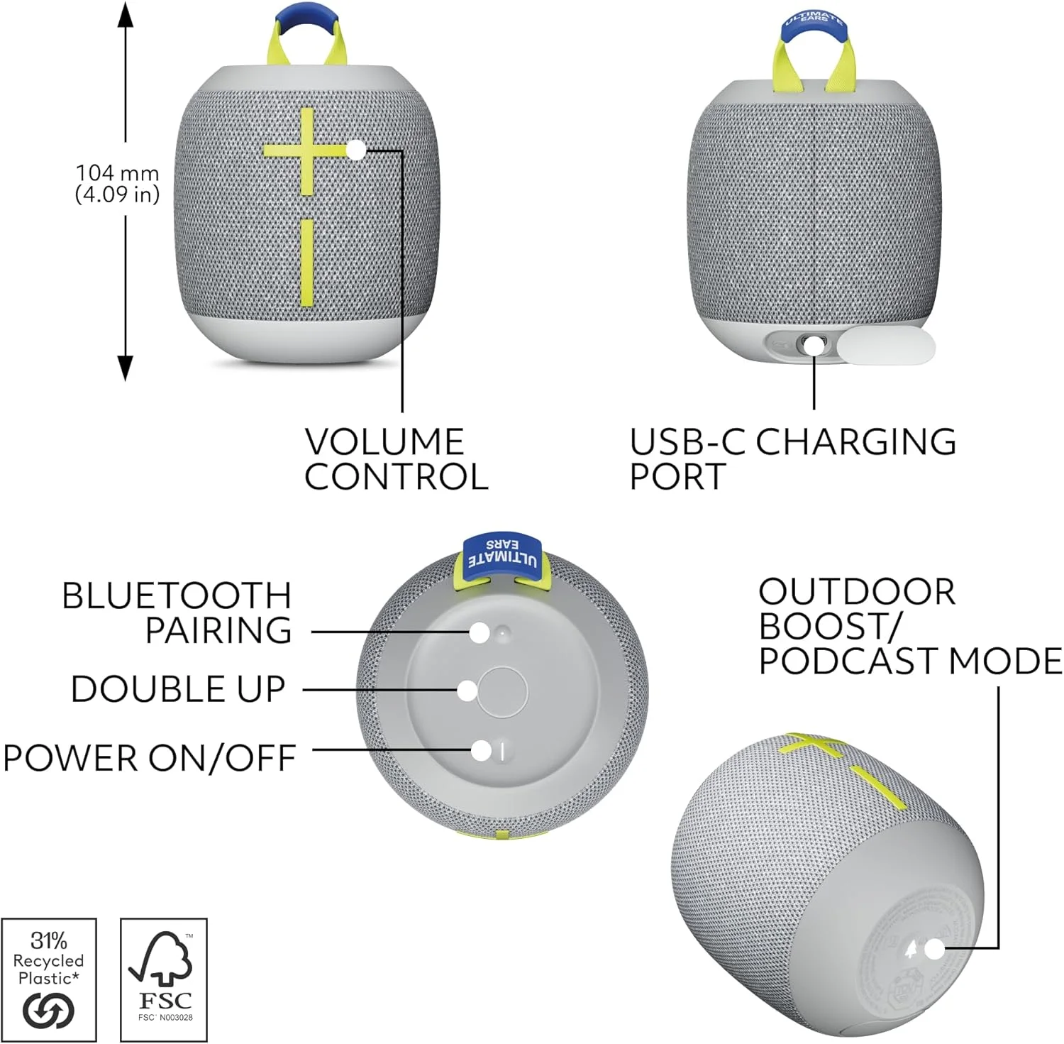 اسپیکر بلوتوثی قابل حمل ضد آب Ultimate Ears WONDERBOOM 4 با بیس قوی و صدای 360 درجه، اسپیکر شناور ضد گرد و غبار با برد 40 متری - Joyous Brights اسپیکر بلوتوثی قابل حمل ضد آب Ultimate Ears WONDERBOOM 4 با بیس قوی و صدای 360 درجه، اسپیکر شناور ضد گرد و غبار با برد 40 متری - Joyous Brights