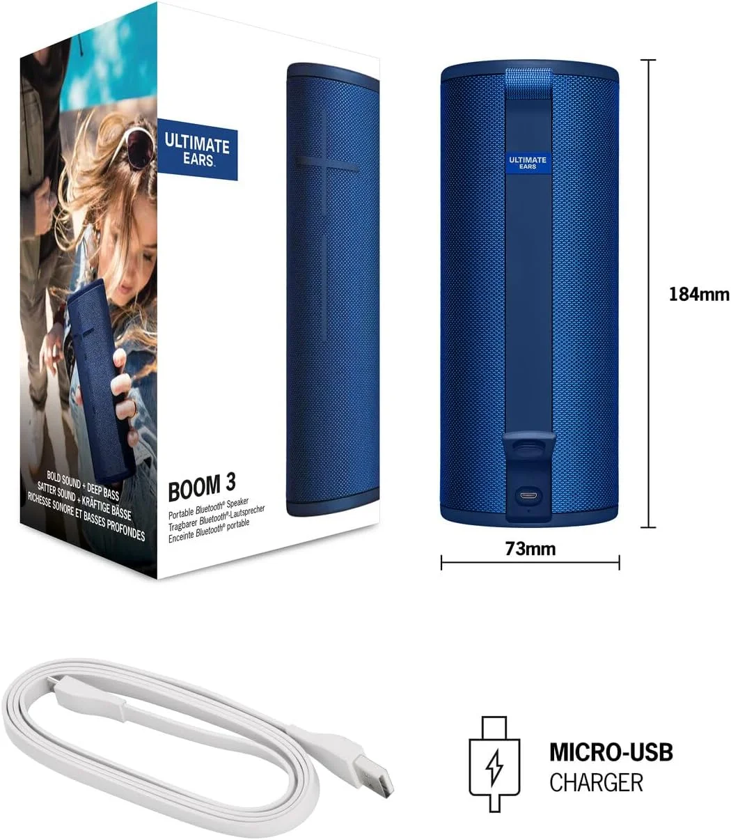 اسپیکر بلوتوثی بیسیم Ultimate Ears Boom 3، صدای جسورانه + بیس عمیق، بلوتوث، دکمه جادویی، ضد آب، باتری 15 ساعته، برد 150 فوت، آبی لاگون، متوسط اسپیکر بلوتوثی بیسیم Ultimate Ears Boom 3، صدای جسورانه + بیس عمیق، بلوتوث، دکمه جادویی، ضد آب، باتری 15 ساعته، برد 150 فوت، آبی لاگون، متوسط