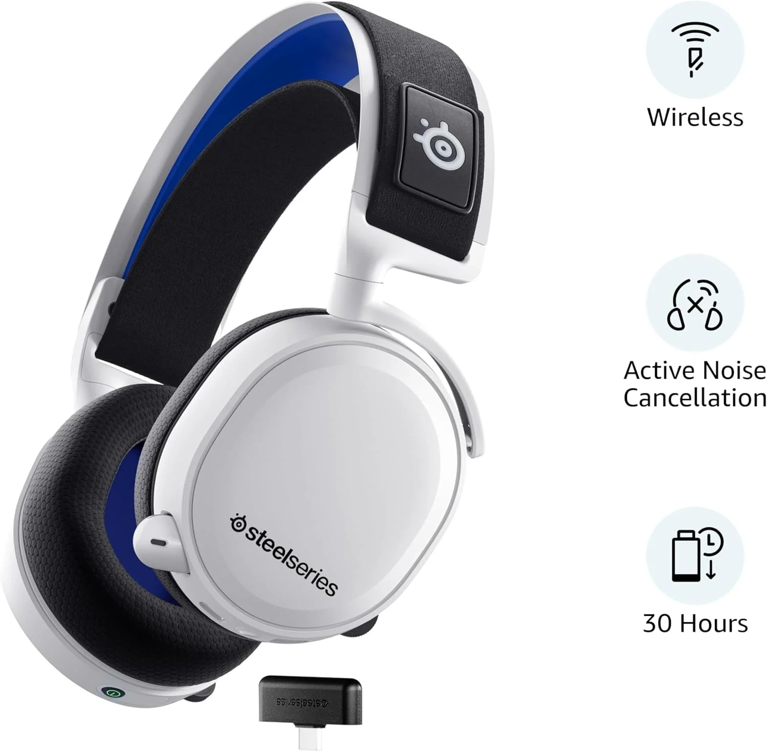 هدست گیمینگ وایرلس SteelSeries Arctis 7P+ مخصوص PS5 - 2.4 گیگاهرتز بدون افت کیفیت - صدای سه بعدی PlayStation Tempest - عمر باتری 30 ساعته - شارژ سریع USB-C - سازگار با PS4، PC، Switch و Android - سفید