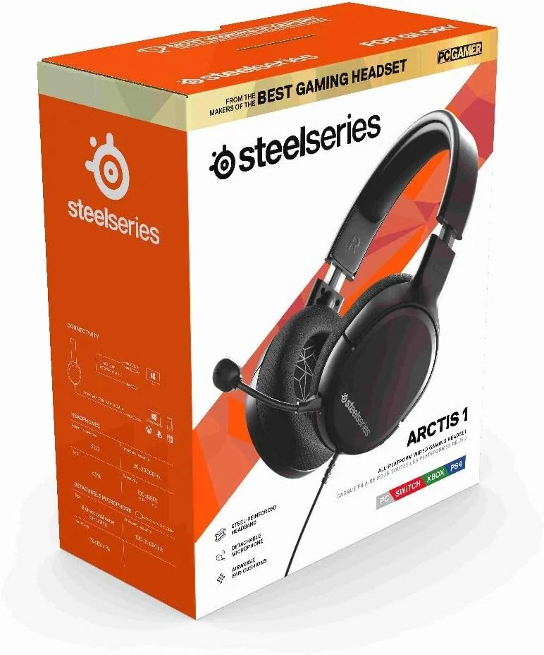 هدست گیمینگ سیمی SteelSeries Arctis 1 – میکروفون ClearCast جداشدنی – هدبند سبک وزن تقویت شده با فولاد – برای PC، PS5، PS4، Xbox Series X|S، Xbox One، Nintendo Switch، موبایل – مشکی