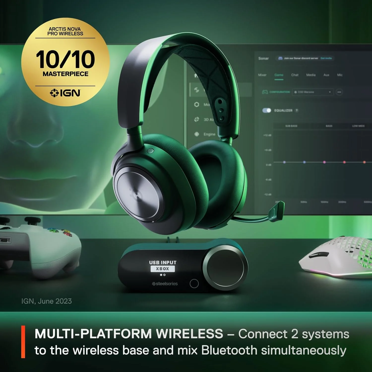هدست گیمینگ SteelSeries Arctis Nova Pro Wireless Xbox Series X/S - درایورهای مغناطیسی نئودیمیوم - حذف نویز فعال - سیستم قدرت بی نهایت - میکروفون ClearCast Gen 2 - سازگار با PS5، Switch، PC
