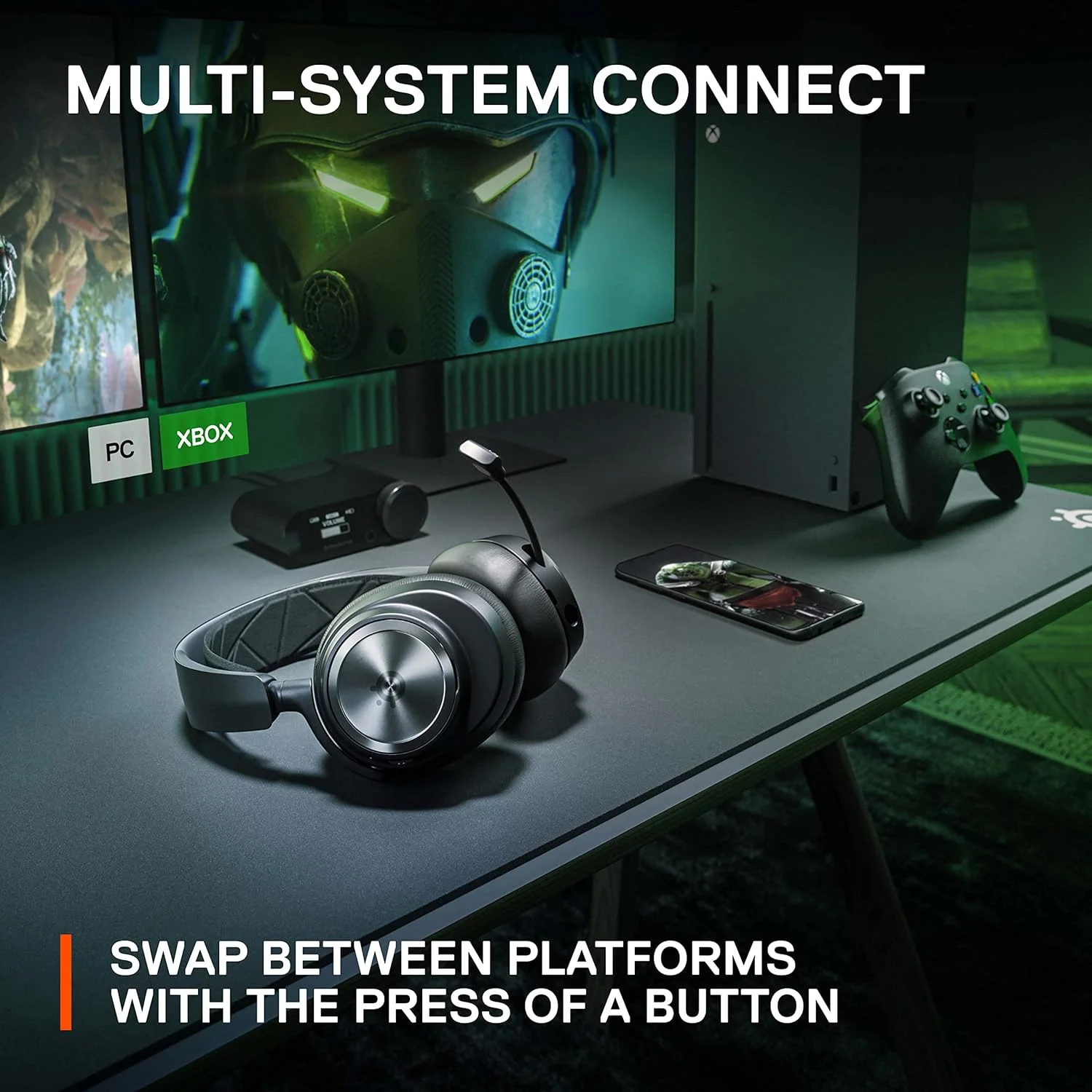 هدست گیمینگ SteelSeries Arctis Nova Pro Wireless Xbox Series X/S - درایورهای مغناطیسی نئودیمیوم - حذف نویز فعال - سیستم قدرت بی نهایت - میکروفون ClearCast Gen 2 - سازگار با PS5، Switch، PC