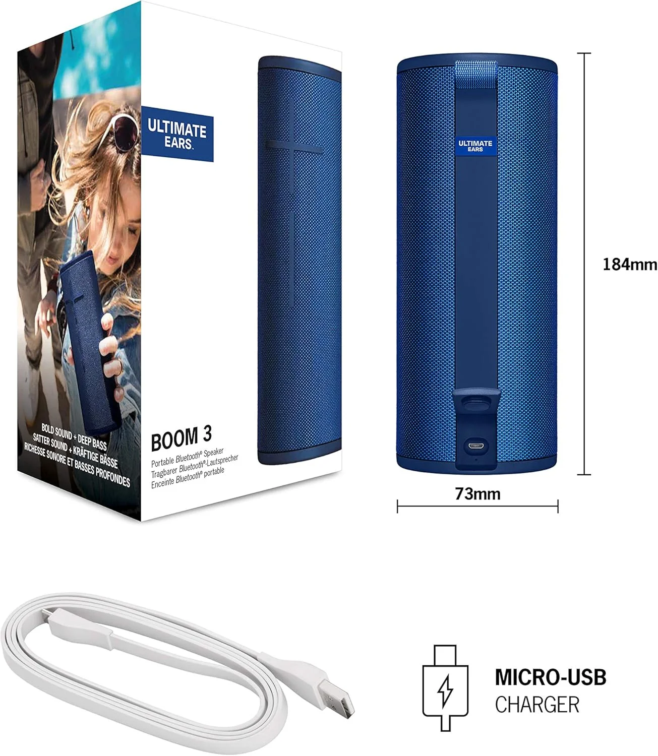 اسپیکر بلوتوثی بیسیم Ultimate Ears Boom 3، صدای جسورانه + بیس عمیق، بلوتوث، دکمه جادویی، ضد آب، باتری 15 ساعته، برد 150 فوت، آبی لاگون اسپیکر بلوتوثی بیسیم Ultimate Ears Boom 3، صدای جسورانه + بیس عمیق، بلوتوث، دکمه جادویی، ضد آب، باتری 15 ساعته، برد 150 فوت، آبی لاگون