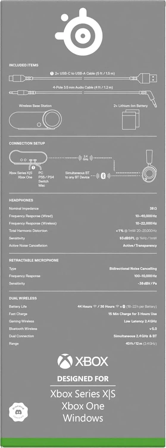 هدست گیمینگ SteelSeries Arctis Nova Pro Wireless Xbox Series X/S - درایورهای مغناطیسی نئودیمیوم - حذف نویز فعال - سیستم قدرت بی نهایت - میکروفون ClearCast Gen 2 - سازگار با PS5، Switch، PC