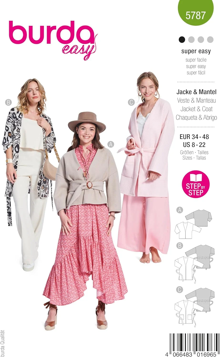 الگوی خیاطی آسان بوردا استایل برای کت کیمونو و پالتو زنانه سایز 36 تا 48