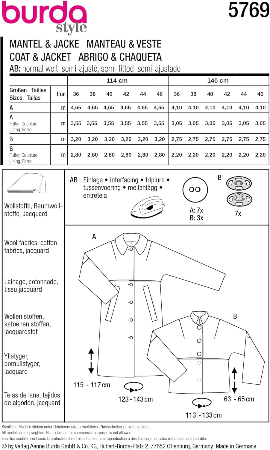 الگوی خیاطی زنانه بوردا استایل، مدل کت و ژاکت، سایزهای 36 تا 46