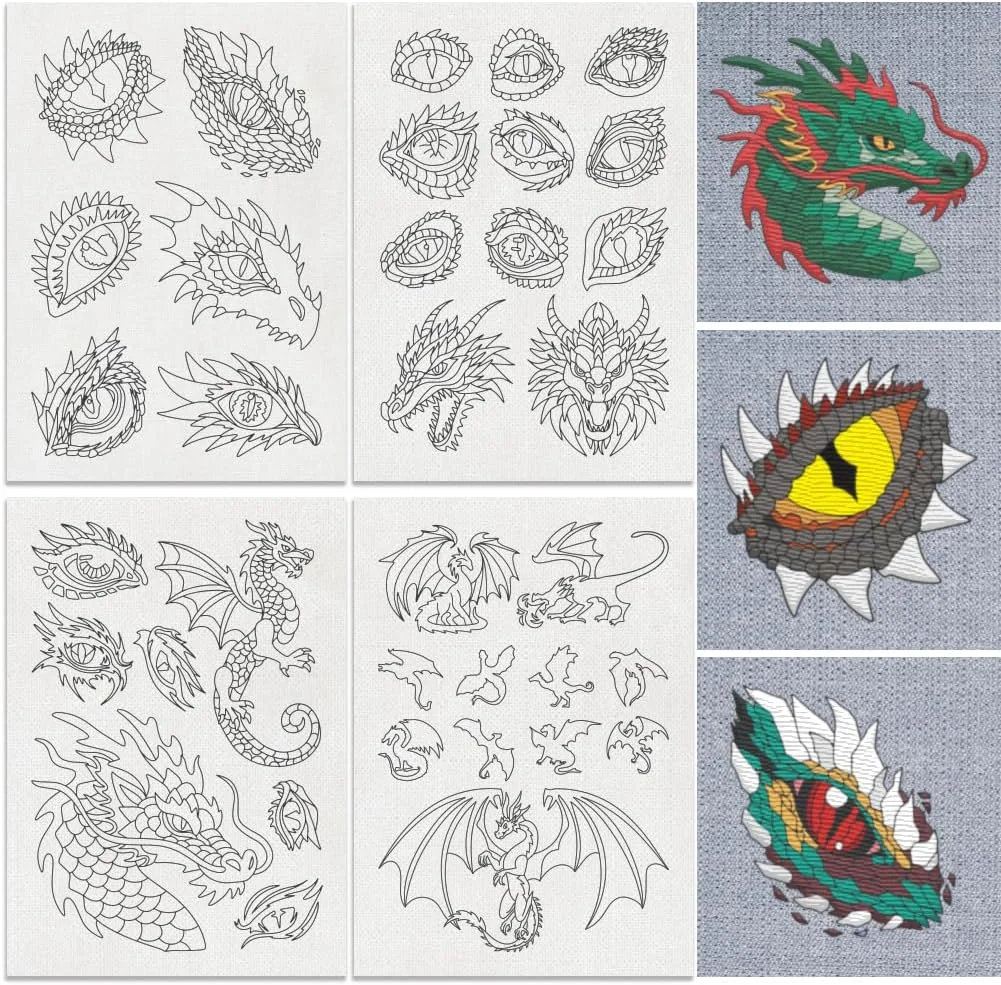 DOODLREAM 35 عدد تثبیت کننده طرح گلدوزی اژدهای پرنده، 21 x 29.7 سانتی متر برچسب گلدوزی چشم اژدها محلول در آب، 4 ورق کاغذ گلدوزی DIY خیاطی دستی DOODLREAM 35 عدد تثبیت کننده طرح گلدوزی اژدهای پرنده، 21 x 29.7 سانتی متر برچسب گلدوزی چشم اژدها محلول در آب، 4 ورق کاغذ گلدوزی DIY خیاطی دستی