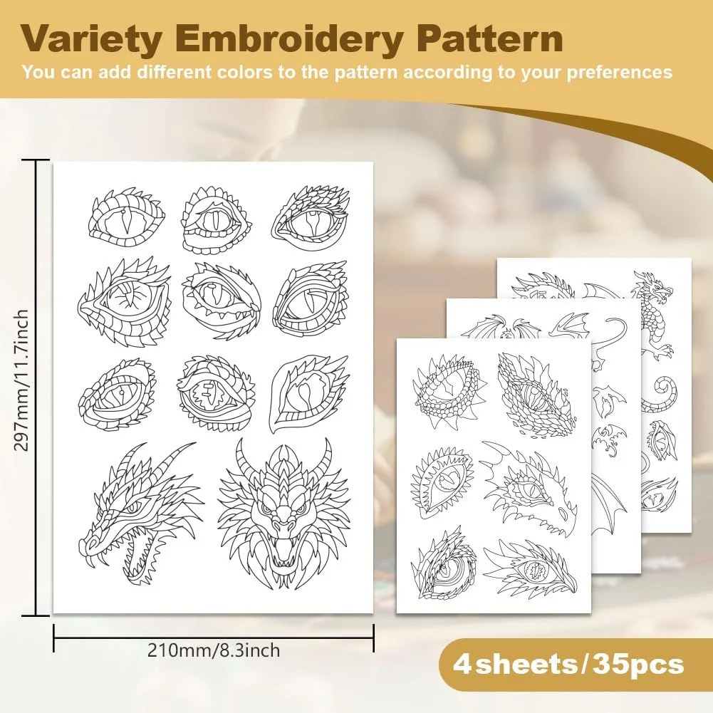 DOODLREAM 35 عدد تثبیت کننده طرح گلدوزی اژدهای پرنده، 21 x 29.7 سانتی متر برچسب گلدوزی چشم اژدها محلول در آب، 4 ورق کاغذ گلدوزی DIY خیاطی دستی DOODLREAM 35 عدد تثبیت کننده طرح گلدوزی اژدهای پرنده، 21 x 29.7 سانتی متر برچسب گلدوزی چشم اژدها محلول در آب، 4 ورق کاغذ گلدوزی DIY خیاطی دستی