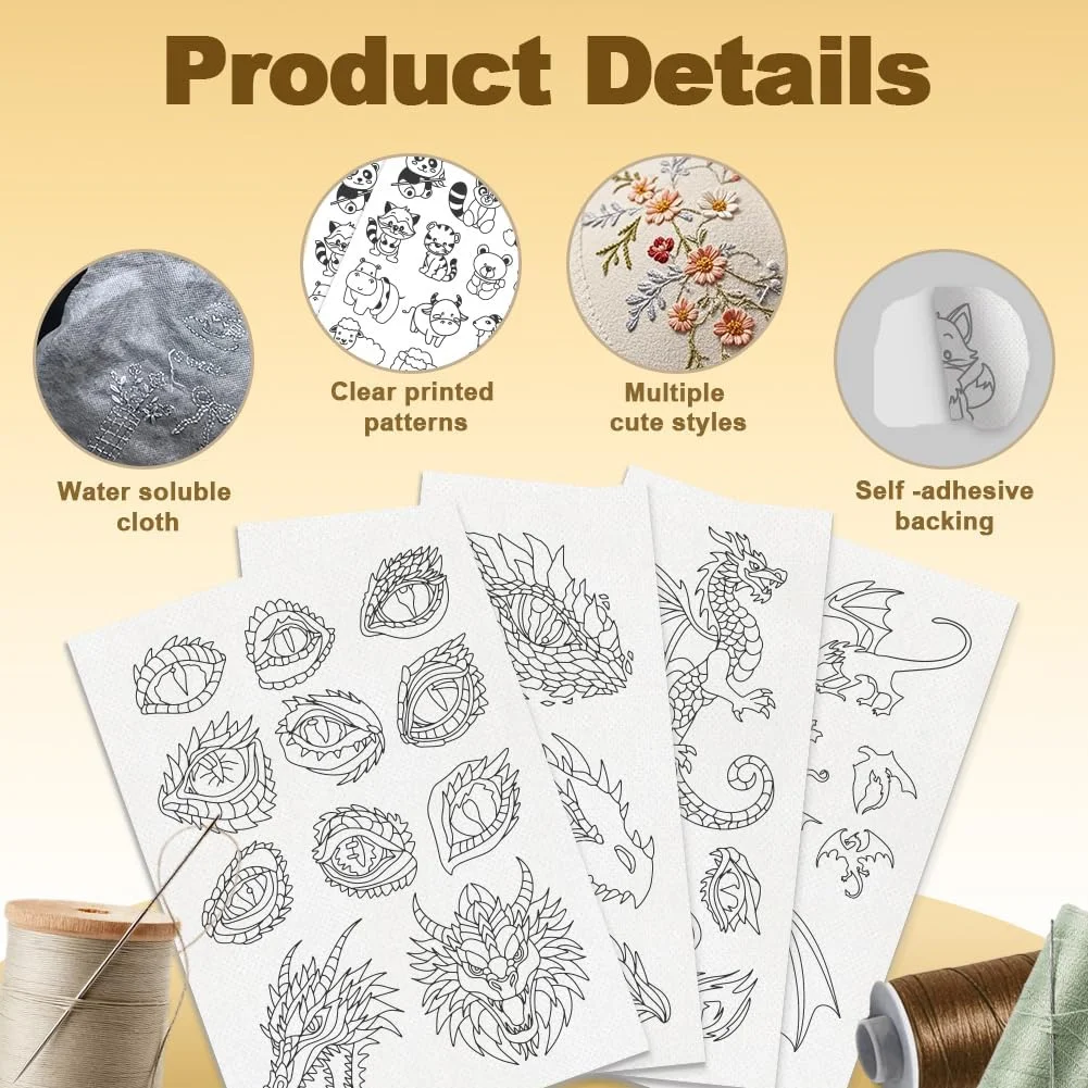 DOODLREAM 35 عدد تثبیت کننده طرح گلدوزی اژدهای پرنده، 21 x 29.7 سانتی متر برچسب گلدوزی چشم اژدها محلول در آب، 4 ورق کاغذ گلدوزی DIY خیاطی دستی DOODLREAM 35 عدد تثبیت کننده طرح گلدوزی اژدهای پرنده، 21 x 29.7 سانتی متر برچسب گلدوزی چشم اژدها محلول در آب، 4 ورق کاغذ گلدوزی DIY خیاطی دستی