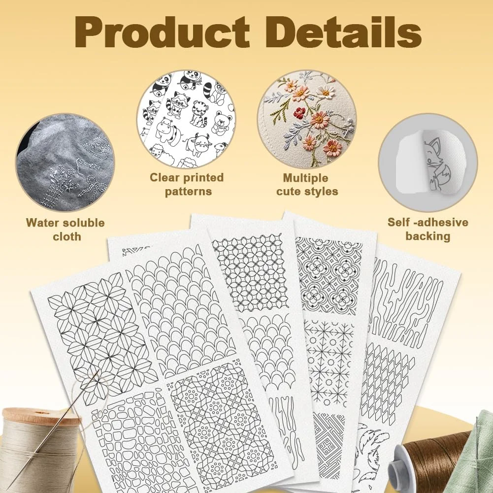 دودلریم 16 عدد تثبیت کننده طرح گلدوزی با طرح هندسی، 21 × 29.7 سانتی متر برچسب گلدوزی محلول در آب پر، 4 ورق کاغذ گلدوزی DIY برای خیاطی دستی