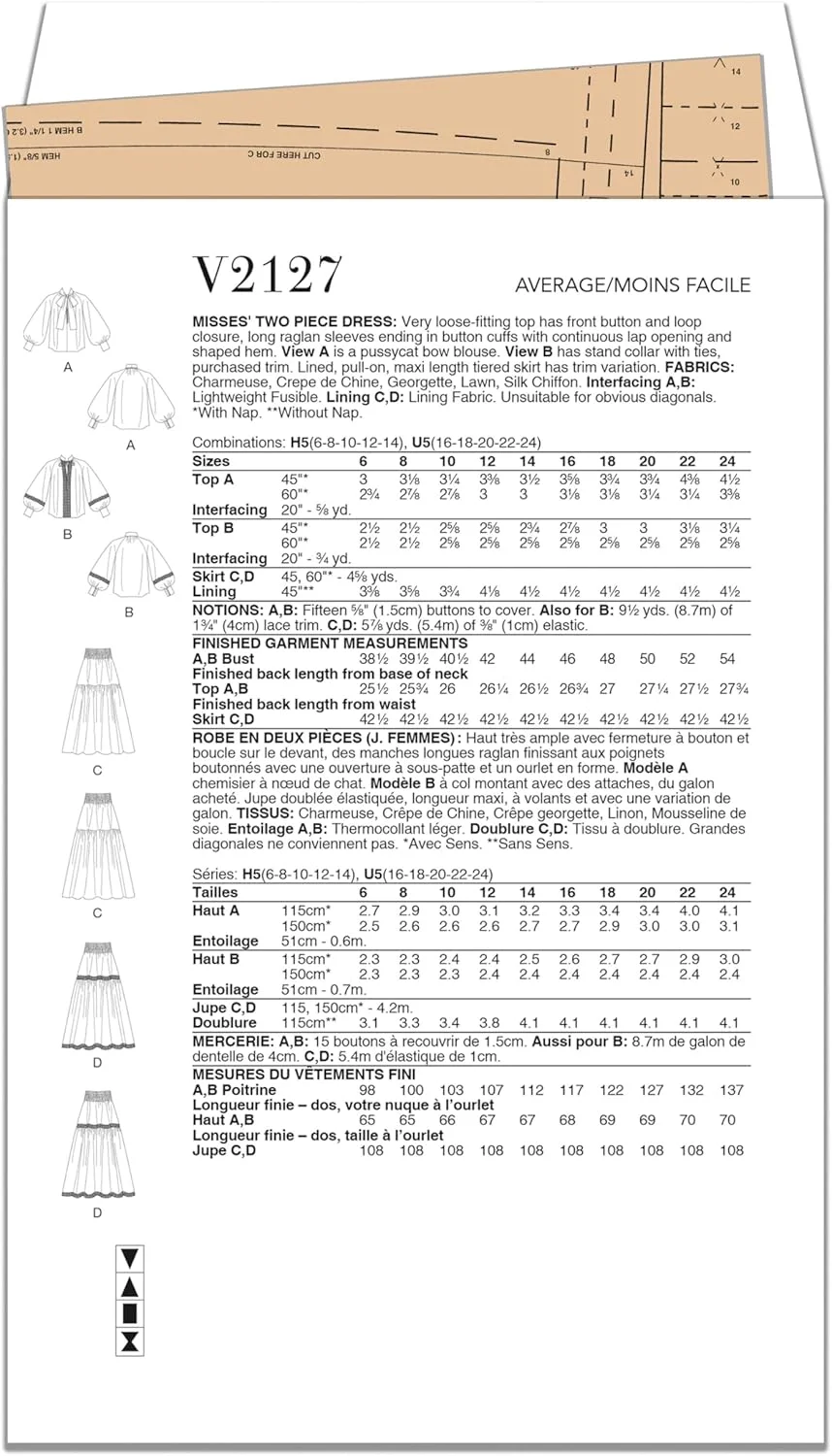 الگوی خیاطی لباس دو تکه زنانه Vogue V2127U5، کد طراحی V2127، سایزهای 16-18-20-22-24 الگوی خیاطی لباس دو تکه زنانه Vogue V2127U5، کد طراحی V2127، سایزهای 16-18-20-22-24