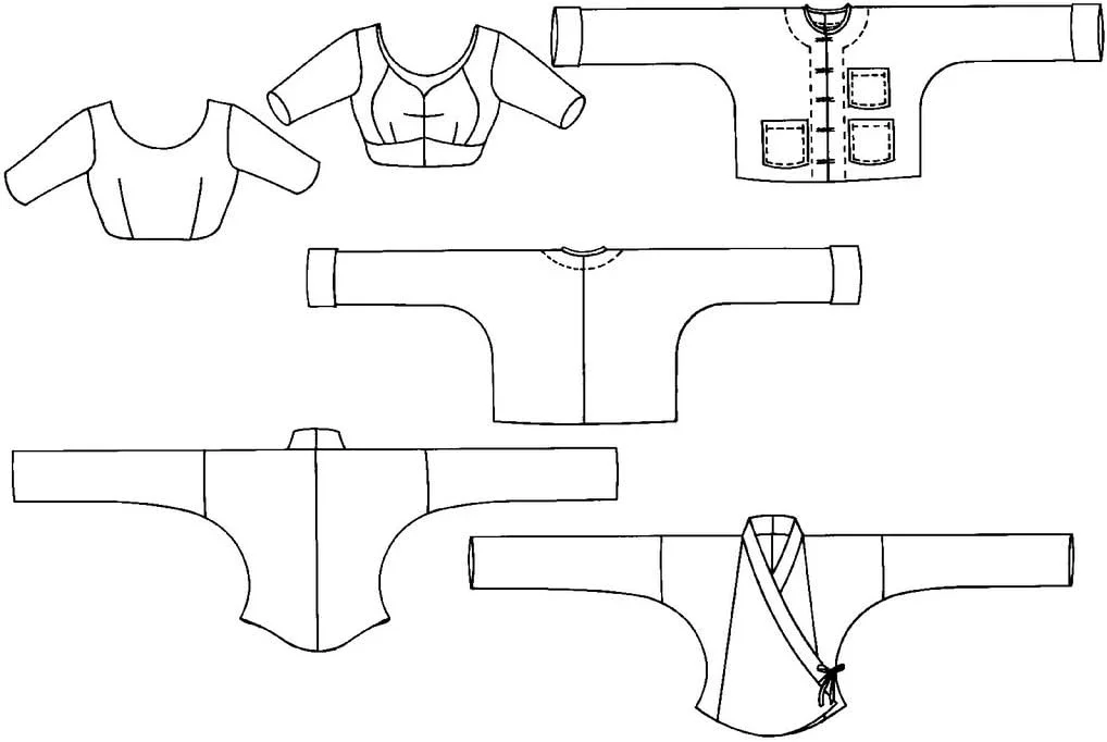 Folkwear #134 تاپ ها و روپوش های آسیای جنوبی، ژاکت برمه ای، بلوز تایلندی، چولی هندی، الگوی خیاطی سنتی (فقط الگو) folkwear134