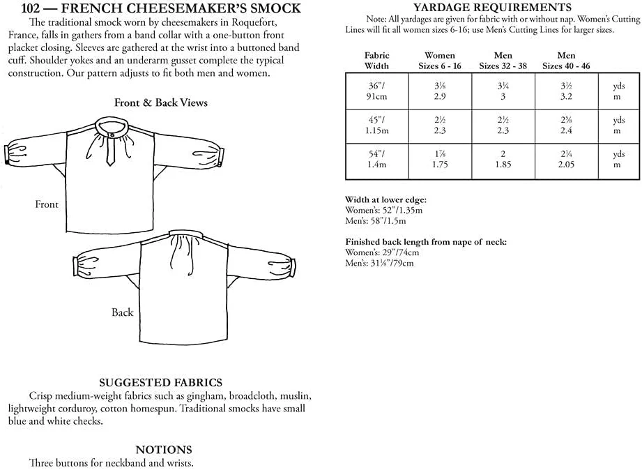 الگوی خیاطی بلوز پنیرساز فرانسوی Folkwear مدل 102، پیراهن قرون وسطایی رنسانس فرانسه (فقط الگو) folkwear102