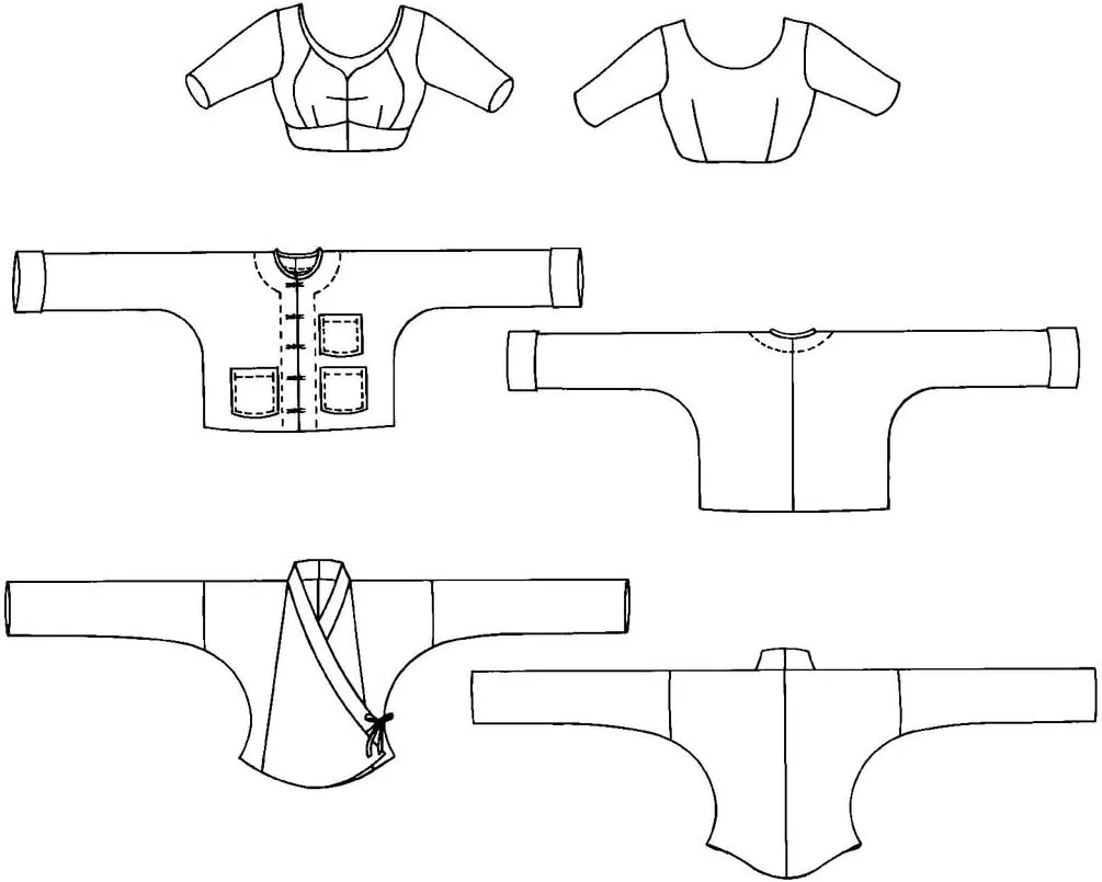 Folkwear #134 تاپ ها و روپوش های آسیای جنوبی، ژاکت برمه ای، بلوز تایلندی، چولی هندی، الگوی خیاطی سنتی (فقط الگو) folkwear134