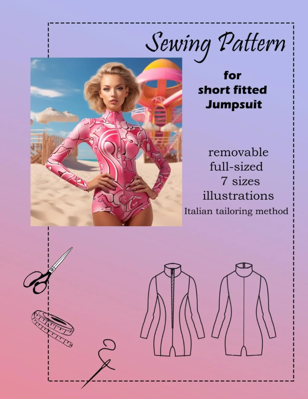 الگوی خیاطی جامپسوت کوتاه و جذب، چاپ مستقل: جداشدنی، سایز کامل، ساخته شده با روش خیاطی ایتالیایی