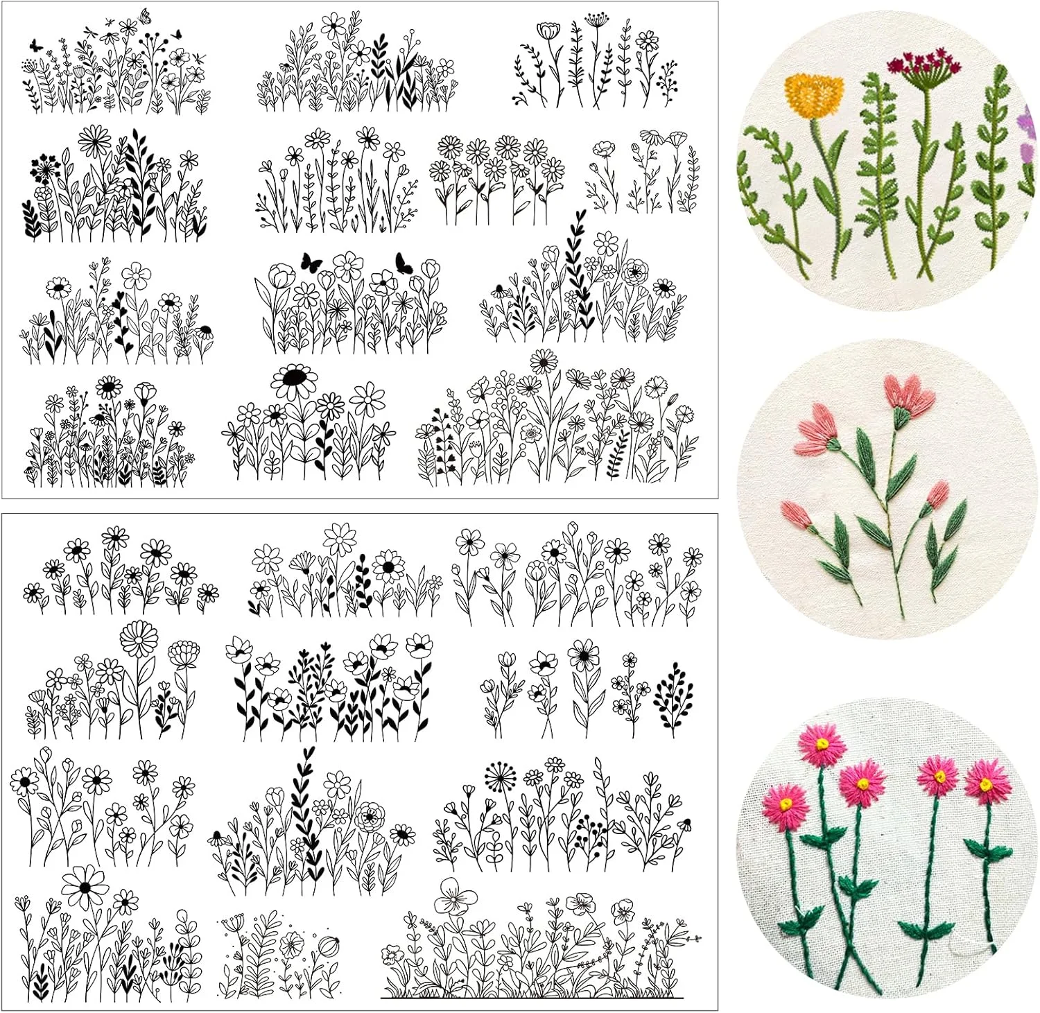 الگوهای گلدوزی محلول در آب گل INCOK، 25 عدد کاغذ گلدوزی چسبی و دوختنی با طرح های از پیش چاپ شده گلدار قابل شستشو، هدیه سفارشی برای مبتدیان و دوستداران خیاطی دستی