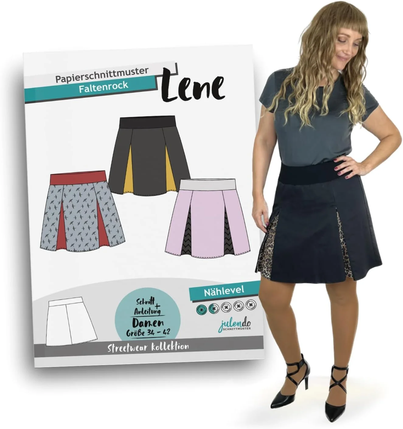 الگوی خیاطی دامن پلیسه دار Lene جولندو سایز 36-42 | الگوی کاغذی خیاطی زنانه با دستورالعمل خیاطی