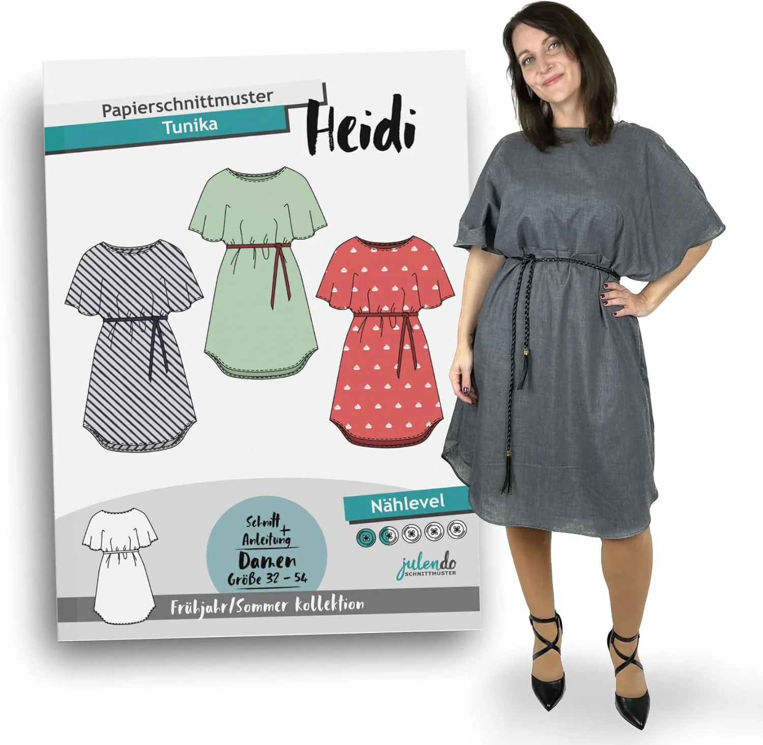 الگوی خیاطی جولندو (ساحلی) تونیک هایدی سایز 4-26 | الگوی کاغذی خیاطی با دستورالعمل های دوخت