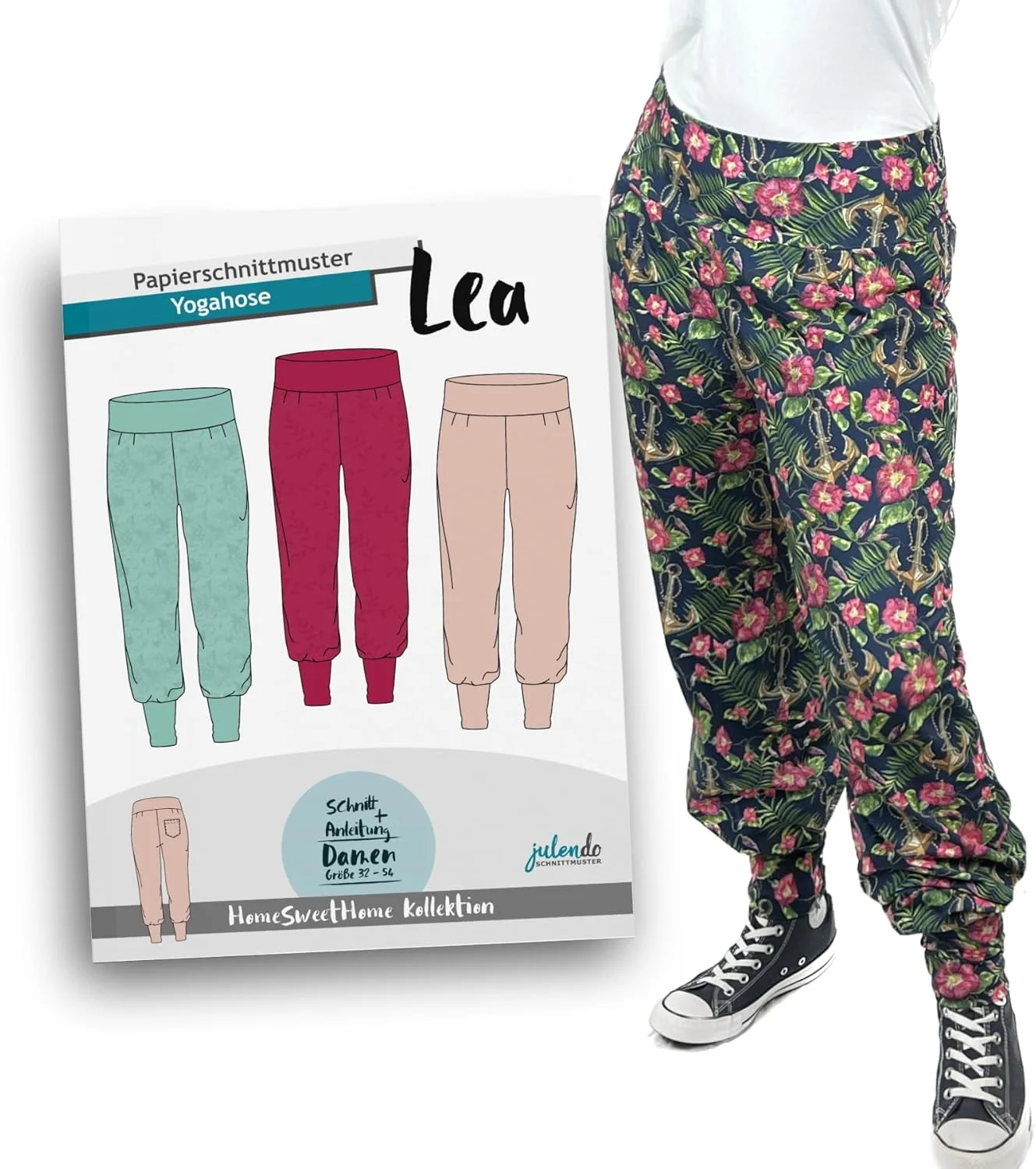الگوی خیاطی شلوار یوگا زنانه JULENDO Lea | الگوی کاغذی زنانه با دستورالعمل های خیاطی (سایز 36-56)
